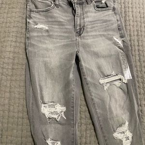 American Eagle, grey high-rise, ripped jeans